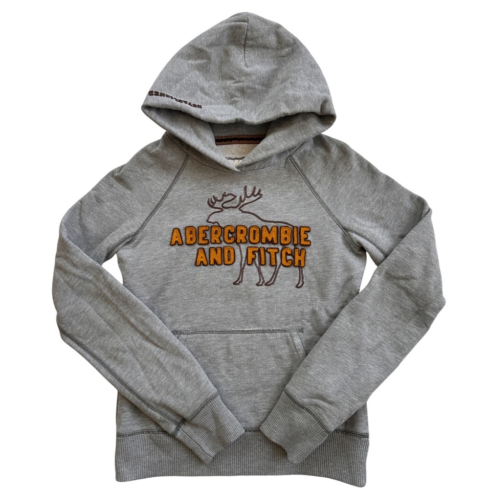 Abercrombie and Fitch Hoodie Women Medium Gray Moose Logo Pullover Excellent